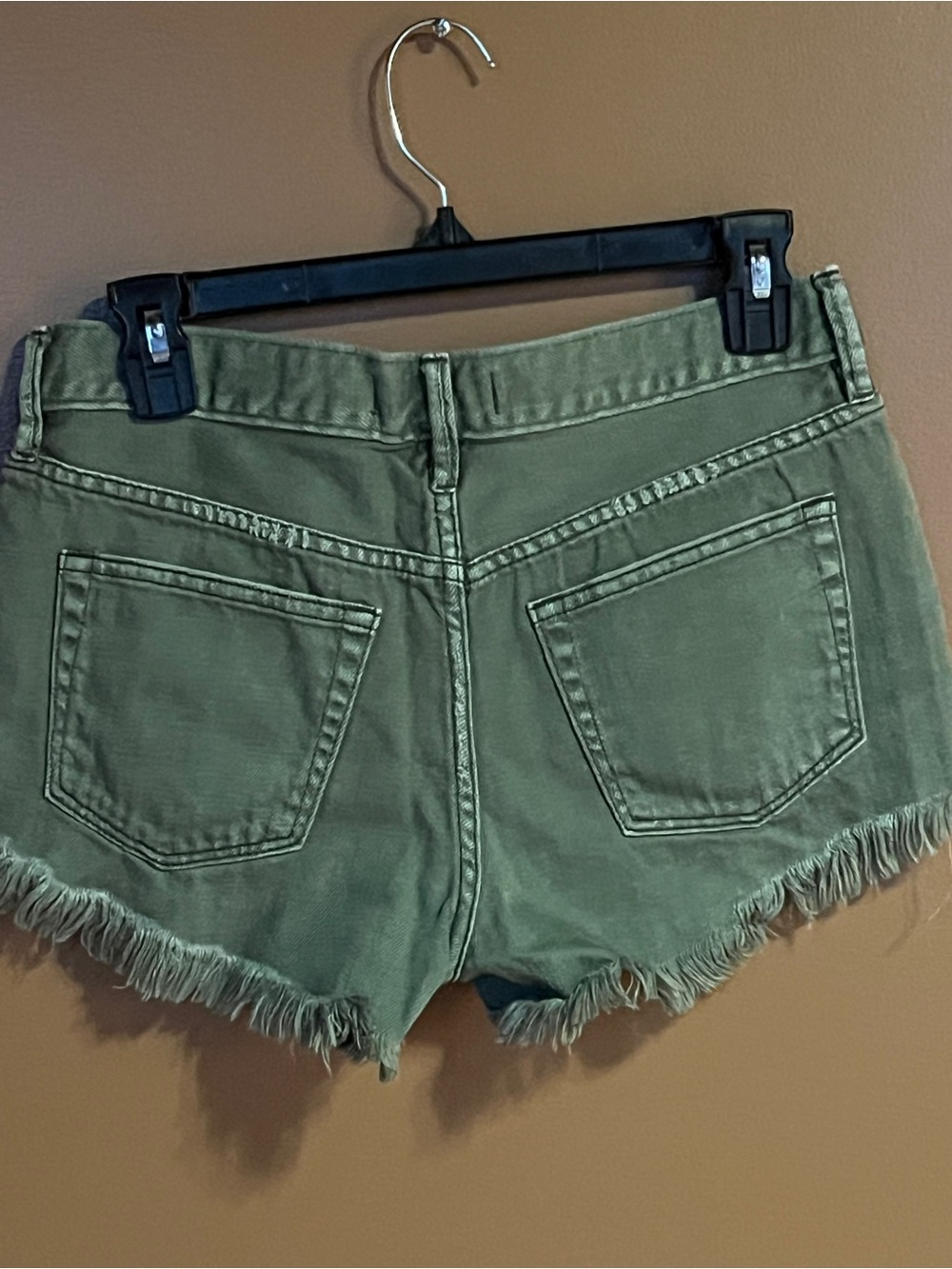 Free People Olive Green Distressed Denim Cutoff Shorts - Picture 5 of 5